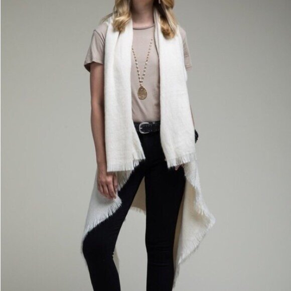 Ivory Vest with Fringe Cascading Open Front Tunic Top One Size Women Cardigan - Picture 3 of 6
